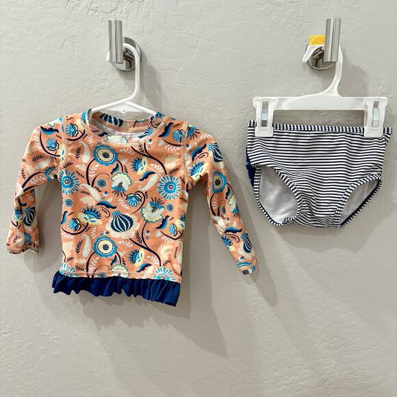 Rufflebutts Orange & Blue Floral Rash Guard Swimsuit - Picture 1 of 9